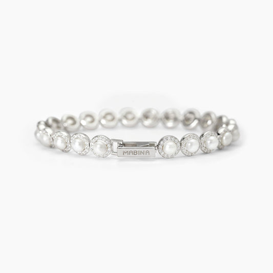 Bracciale Mabina donna tennis in argento con perle e zirconi