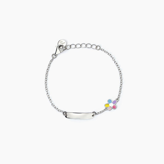 Bracciale Mabina Junior Bimba Fiore smaltato e targhetta incidibile