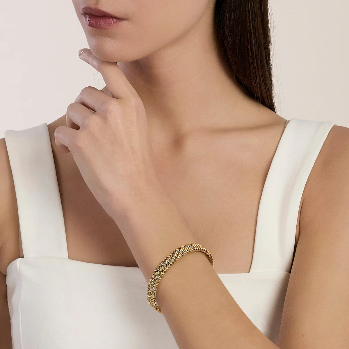 Bracciale Kidult donna cuff dorato con maglia mesh