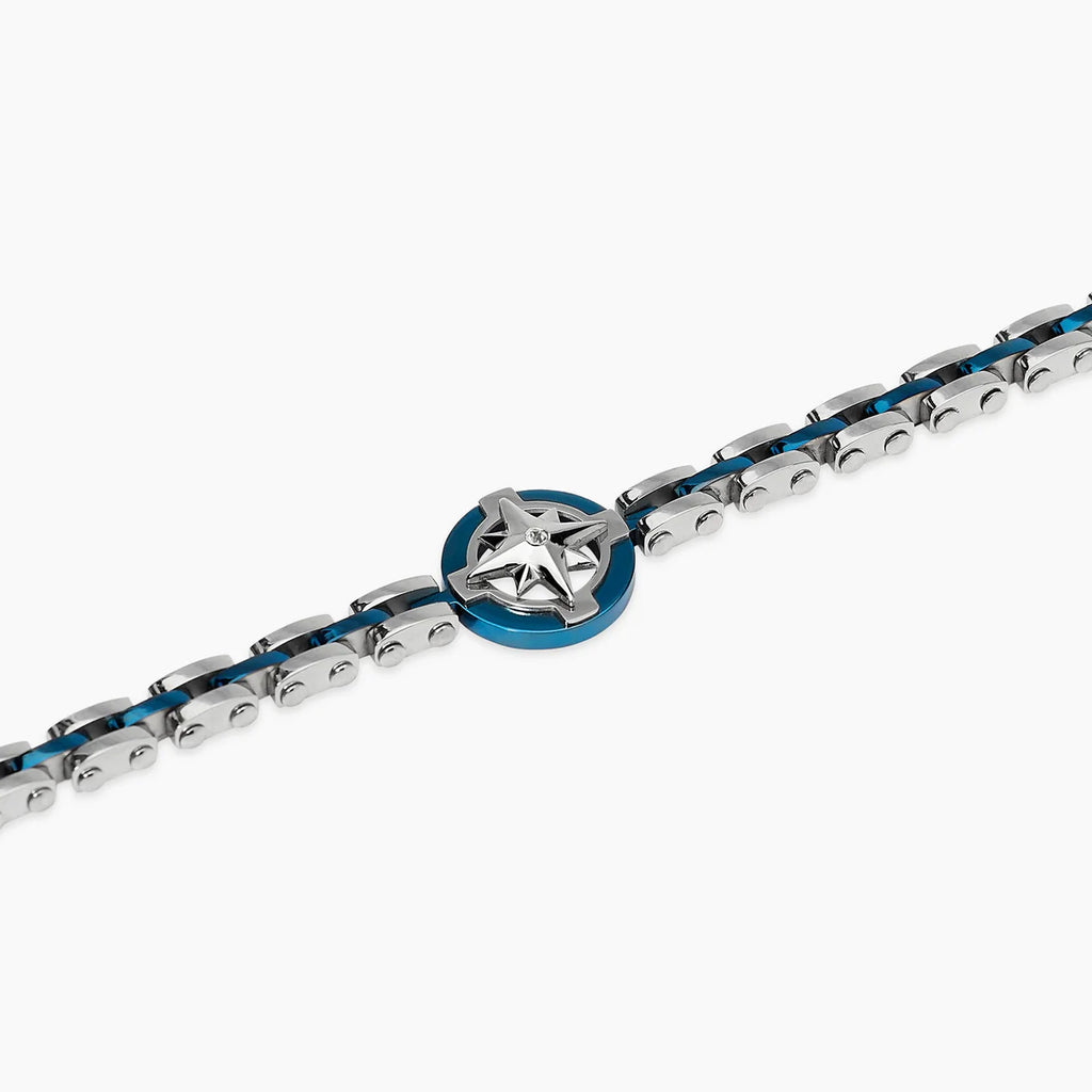 Bracciale Kidult uomo   con maglia in acciaio e blu e rosa dei venti centrale