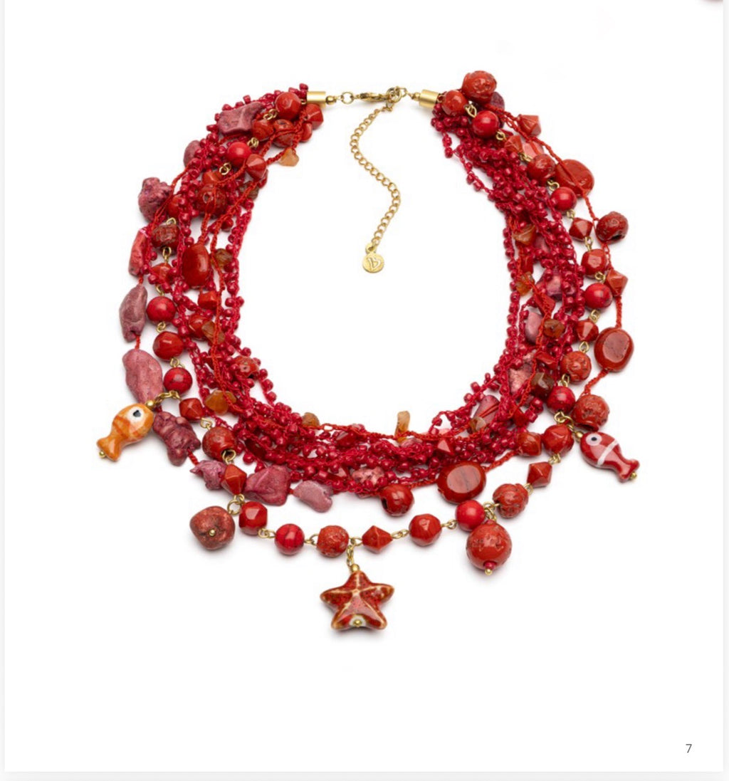 Collana Vestopazzo Coral Multifilo corallo stella marina e pesciolini