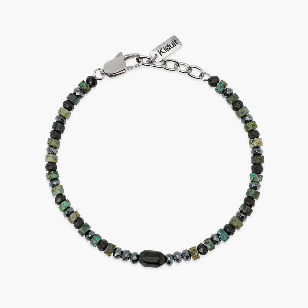 Bracciale Kidult uomo regolabile con ematite e turchese verde
