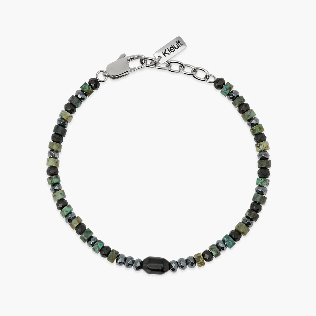 Bracciale Kidult uomo regolabile con ematite e turchese verde