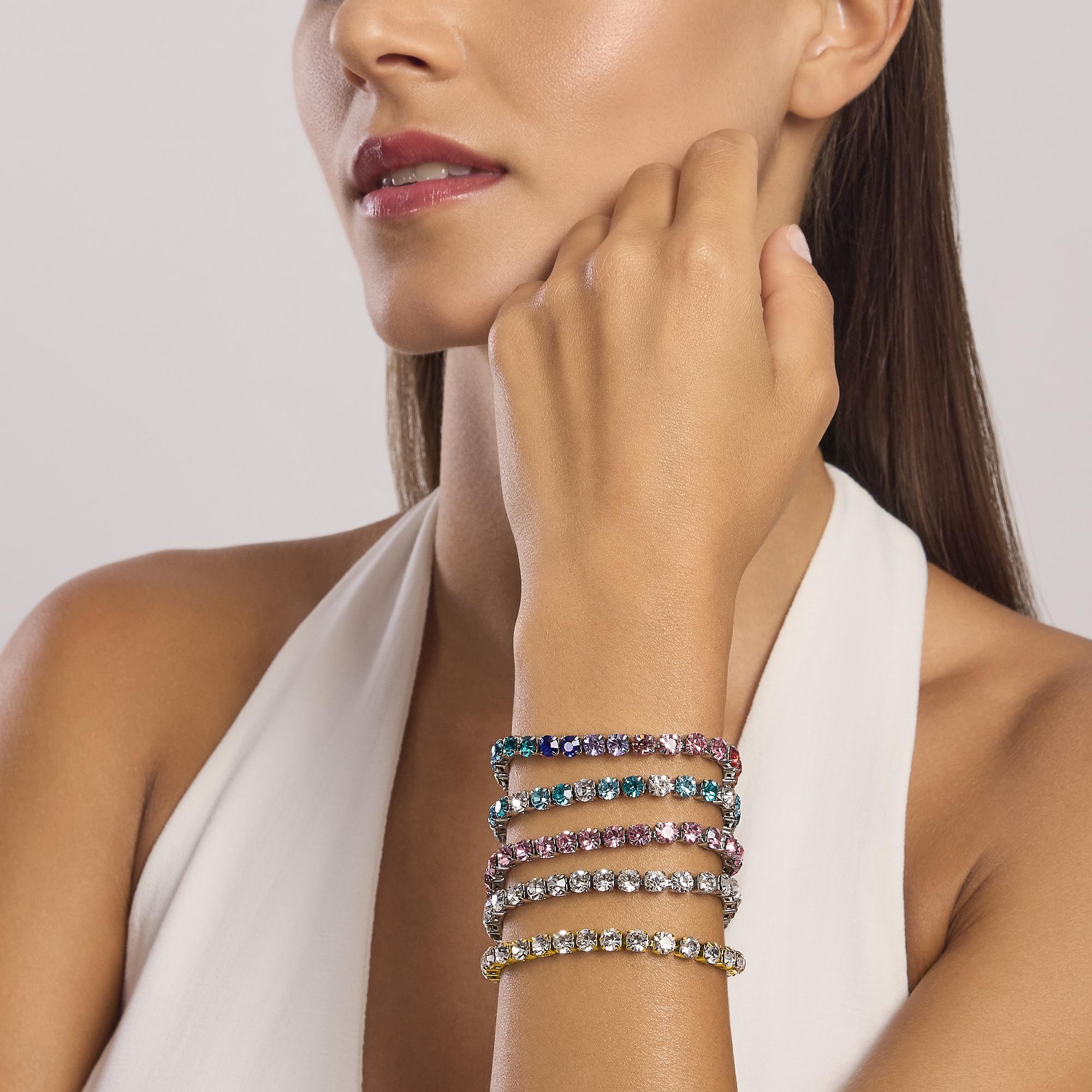 Bracciale Kidult Style 12 Tennis cristalli bianchi e azzurri big