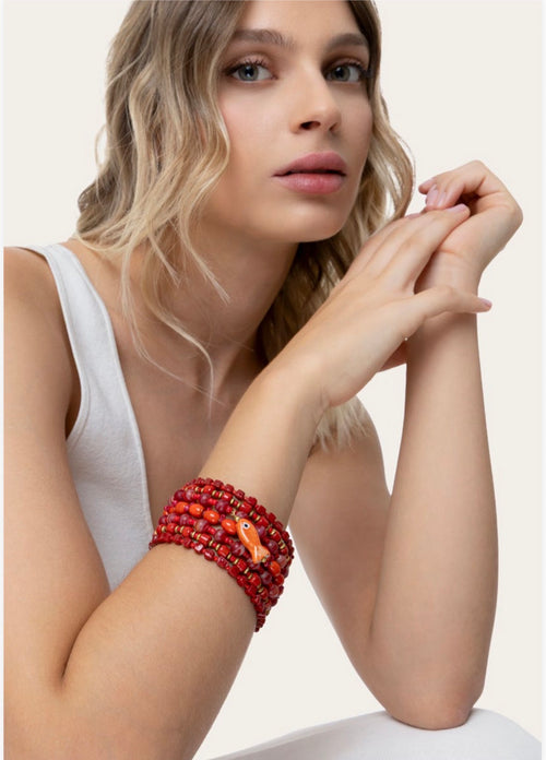 Bracciale Vestopazzo Coral Multistrato corallo con pesciolino
