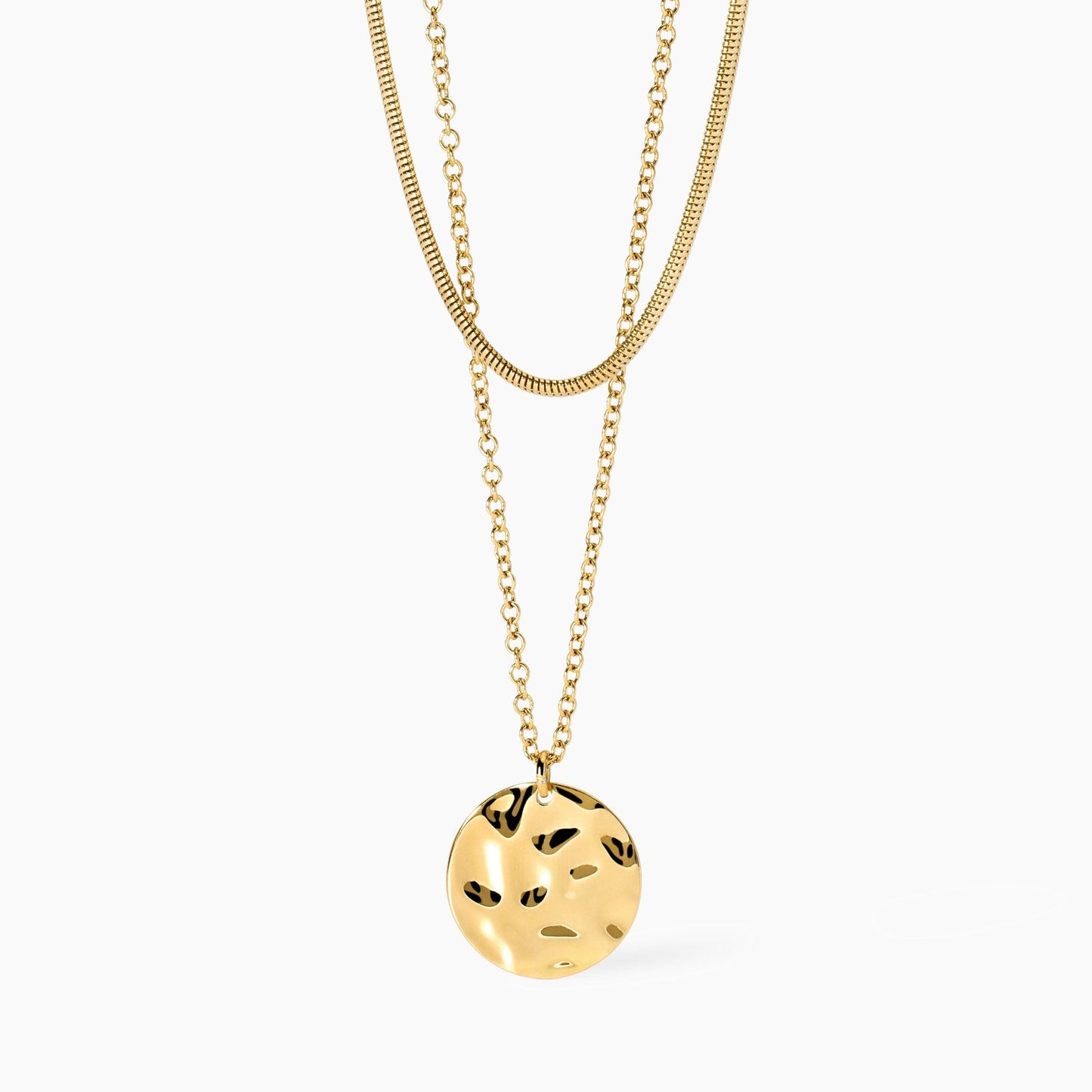 Collana Kidult Style 03 Doppio giro snake e catenina con medaglietta martellata gold