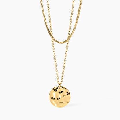 Collana Kidult Style 03 Doppio giro snake e catenina con medaglietta martellata gold