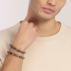 Bracciale Kidult uomo in nylon con labradorite e diaspro grigio striato