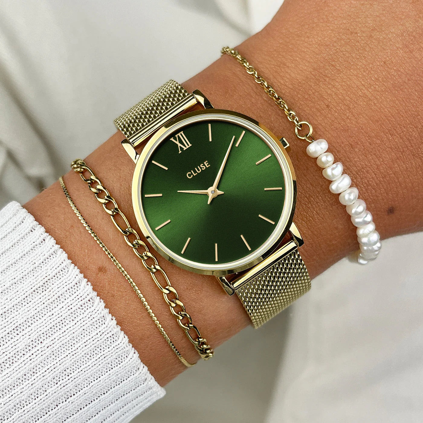 Orologio Cluse Minuit Mesh, Green, Gold Colour