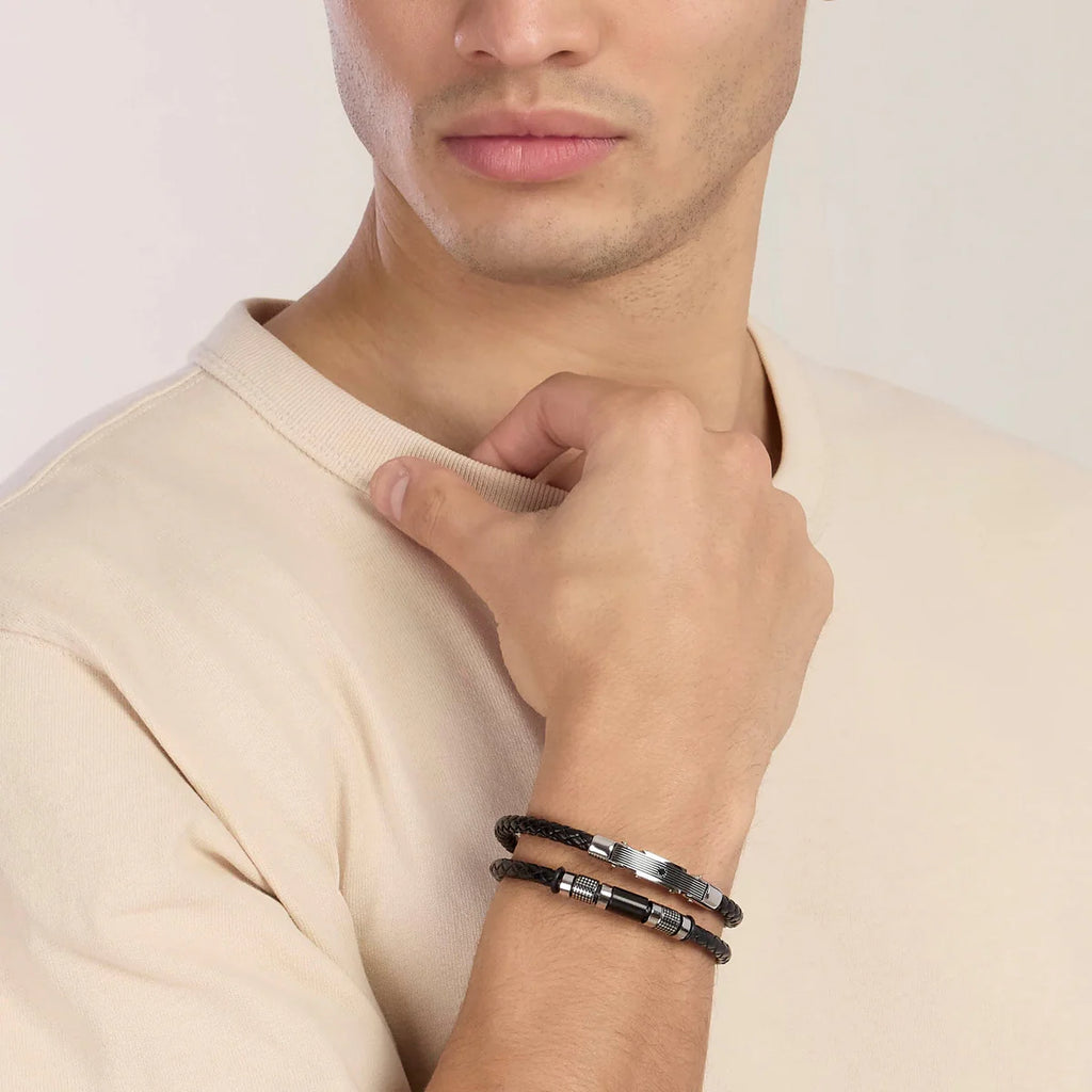 Bracciale Kidult uomo con lab leather e piastra centrale