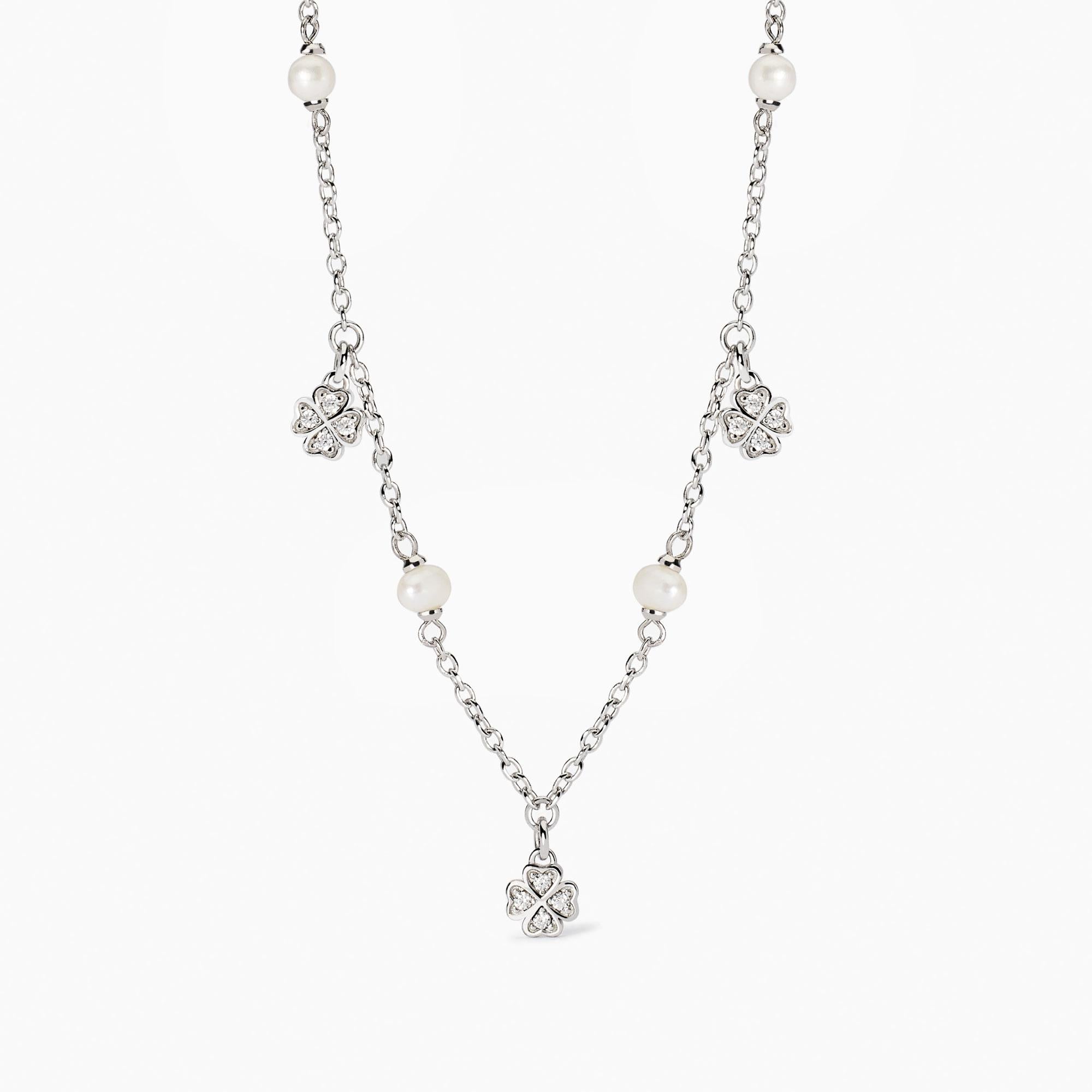 Collana Mabina donna Quadrifogli e perle