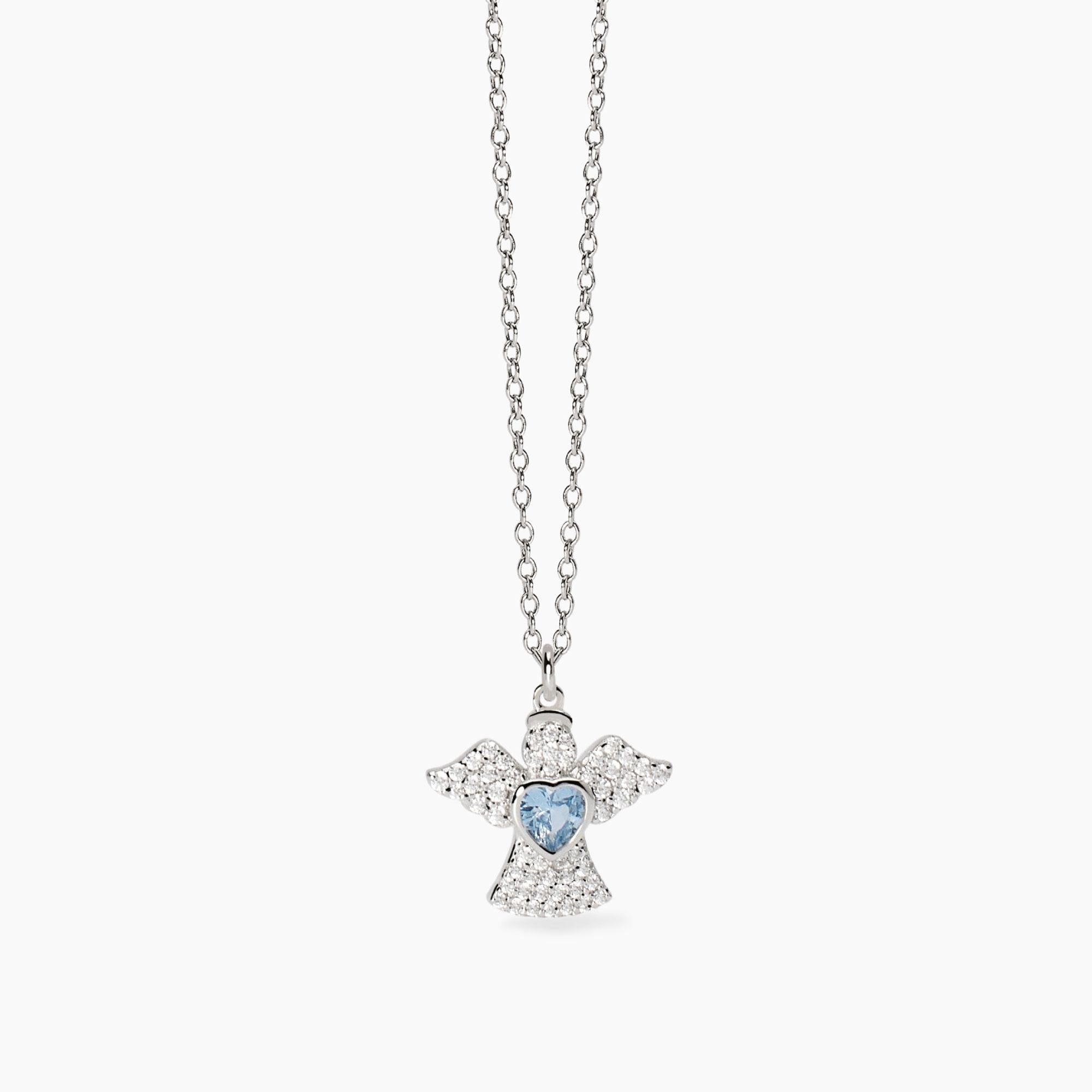 Collana Mabina donna Angelo con cuoricino acquamarina