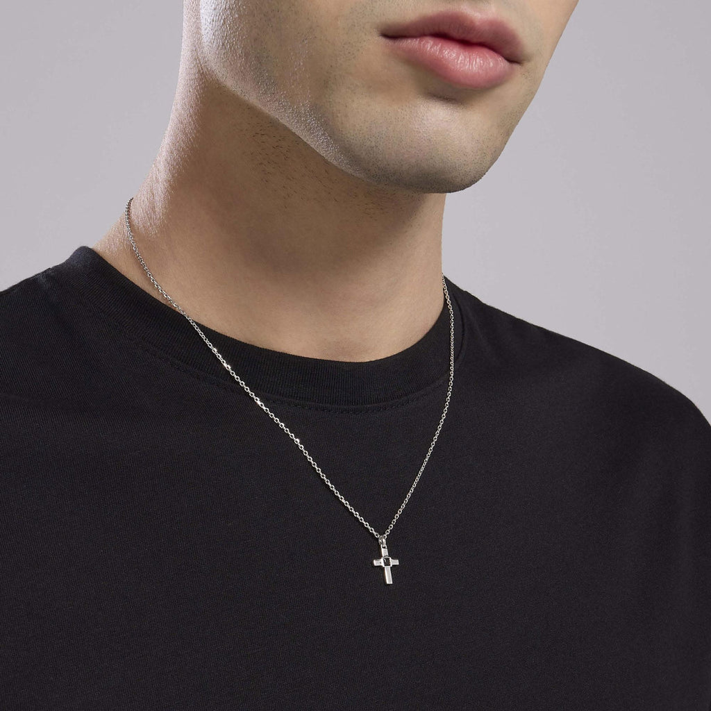 Collana Mabina uomo Croce con zircone nero