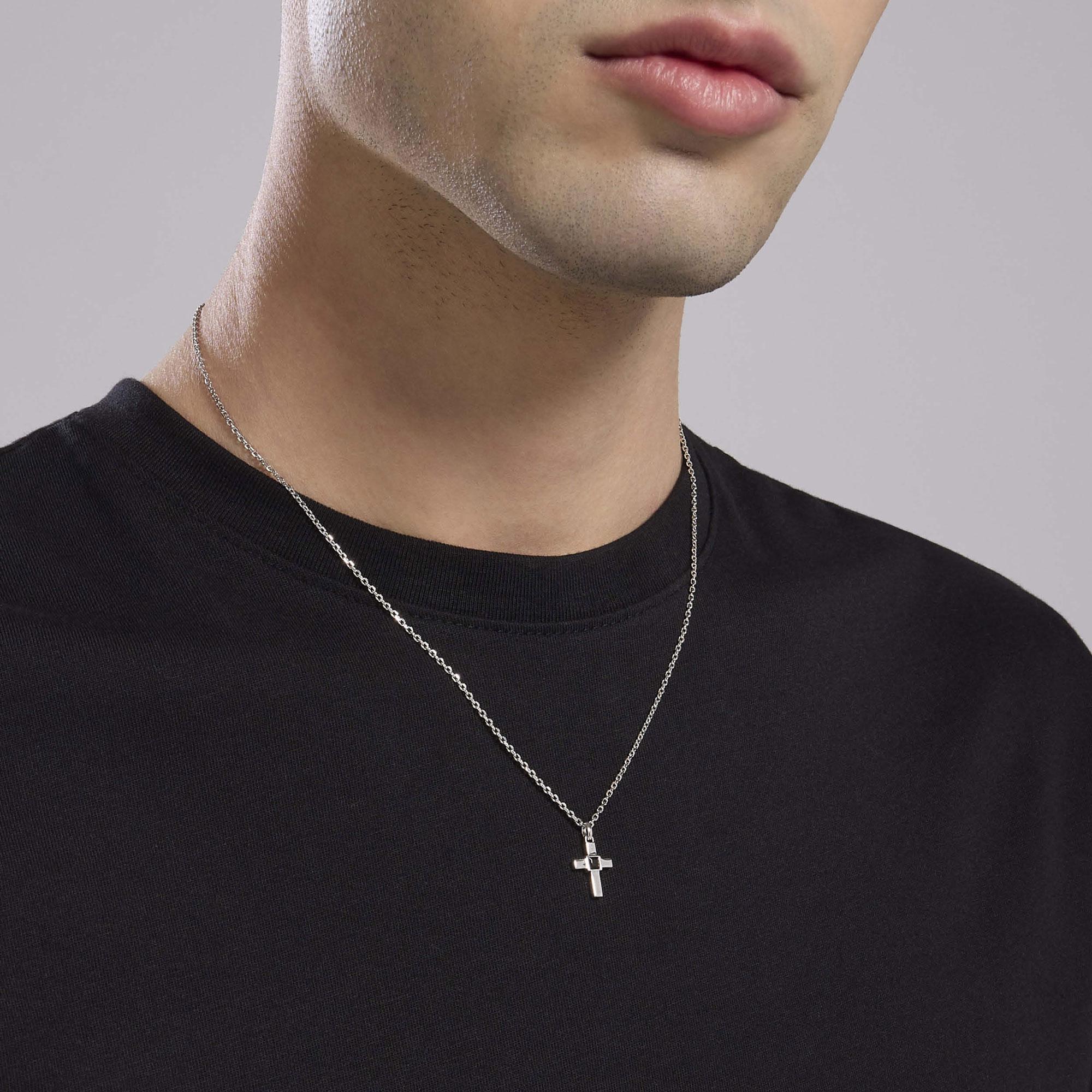 Collana Mabina uomo Croce con zircone nero