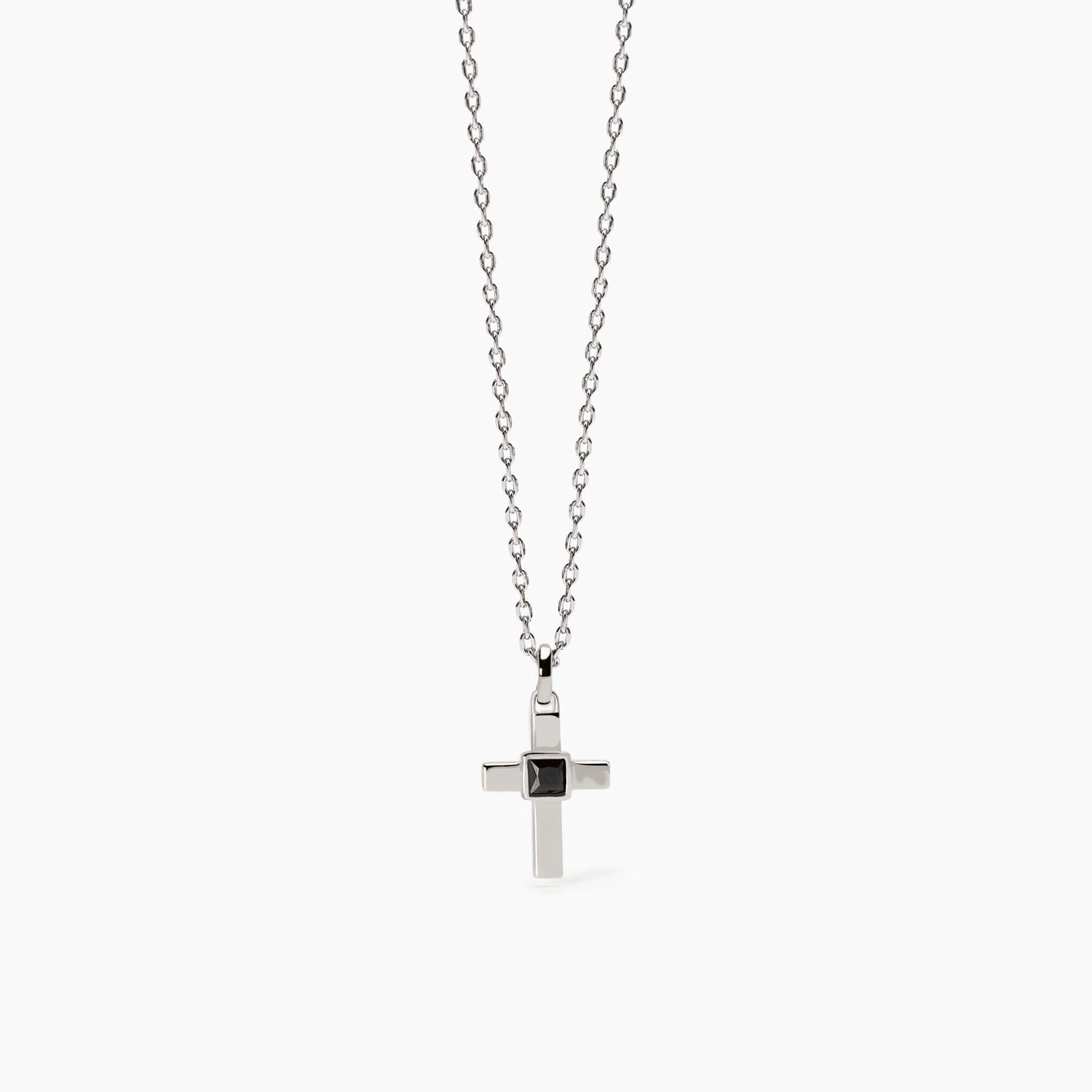 Collana Mabina uomo Croce con zircone nero