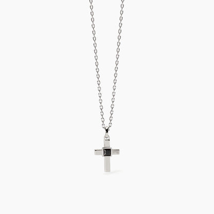 Collana Mabina uomo Croce con zircone nero