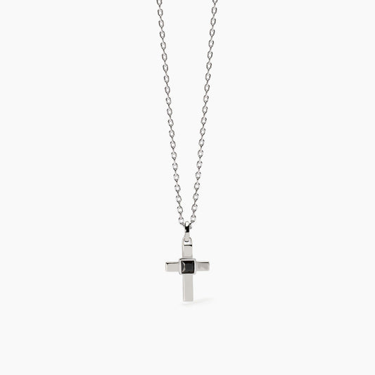 Collana Mabina uomo Croce con zircone nero