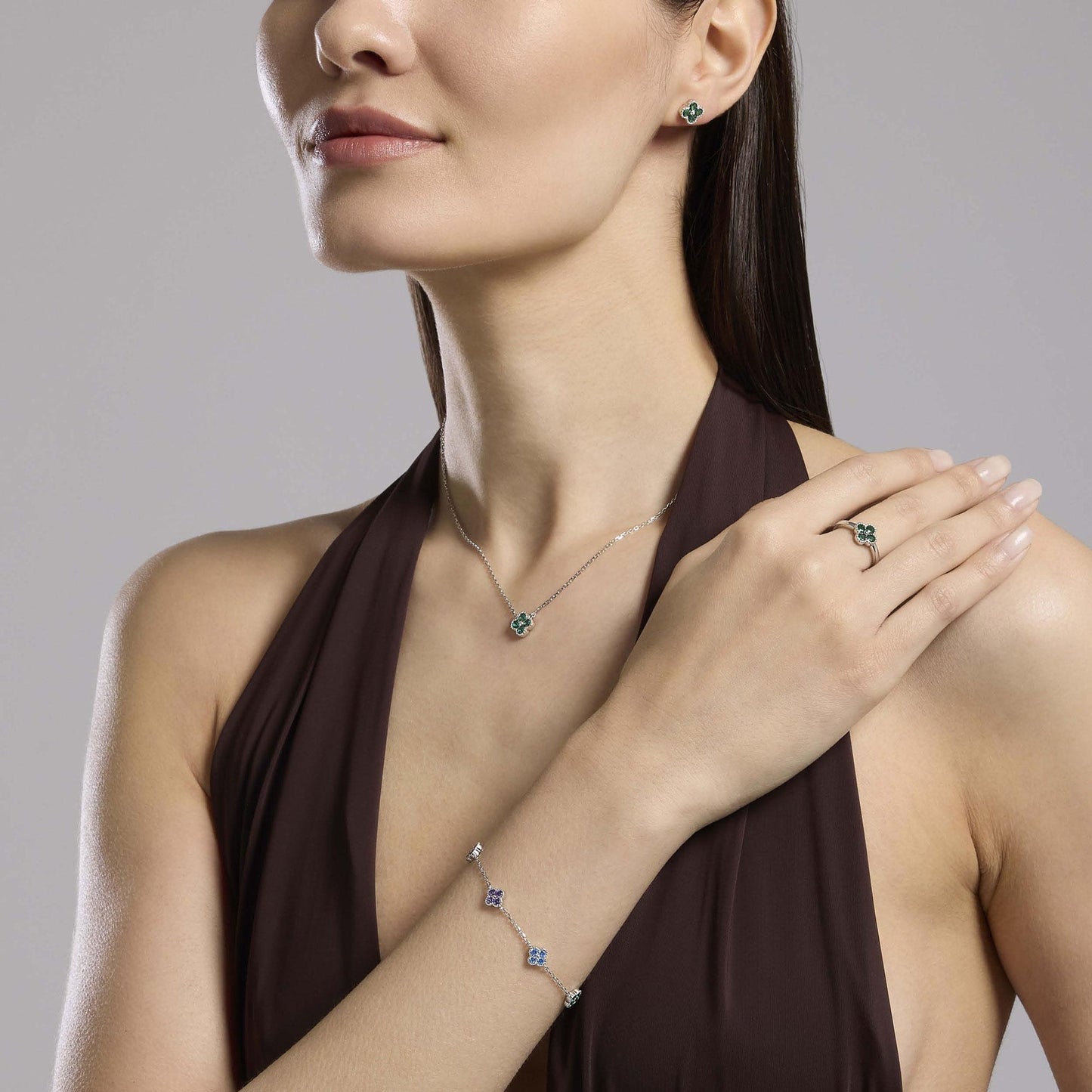 Collana Mabina donna Fiore smeraldi sintetici