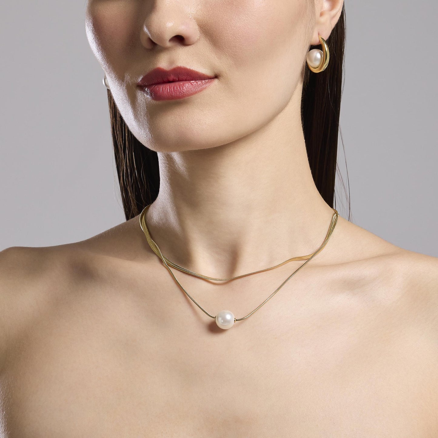 Collana Kidult Style Doppia catena con perla gold
