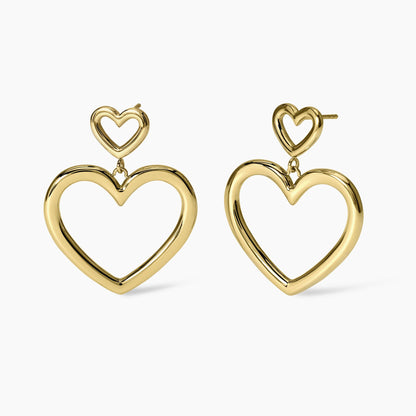 Orecchini Kidult Style Doppio cuore pendente gold