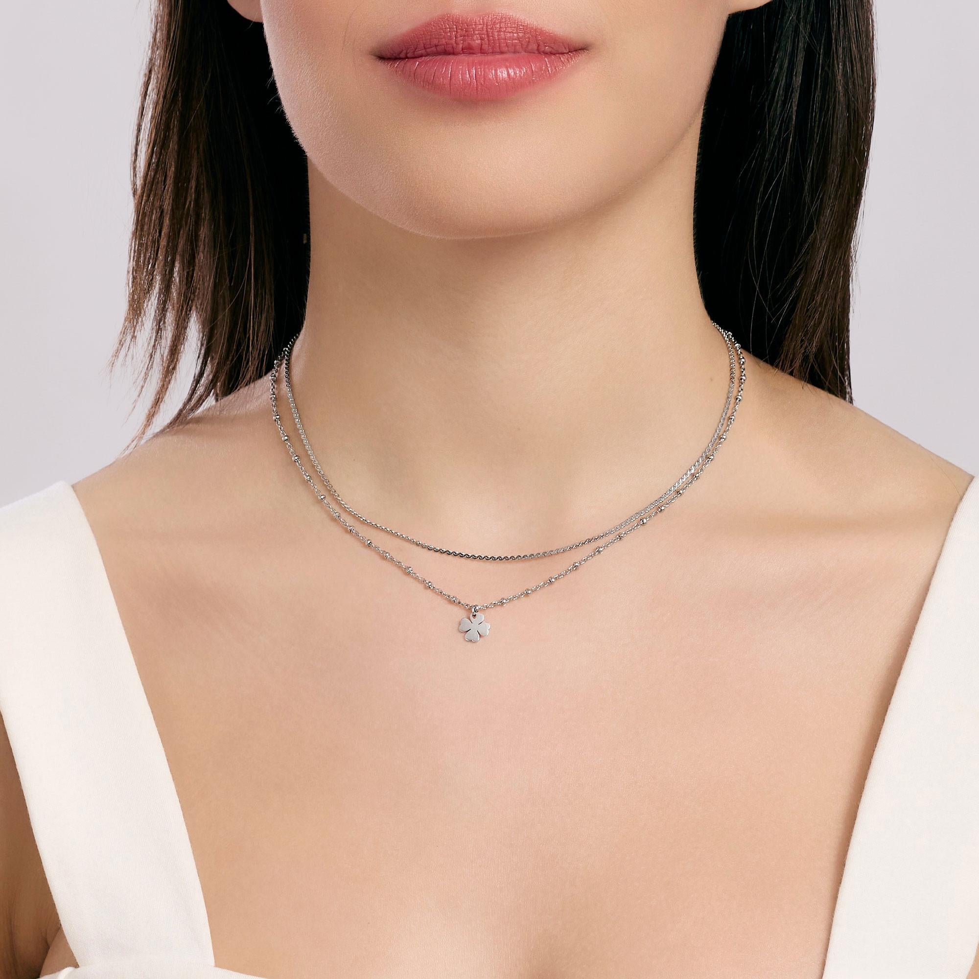 Collana Kidult Style donna Multifilo con quadrifoglio