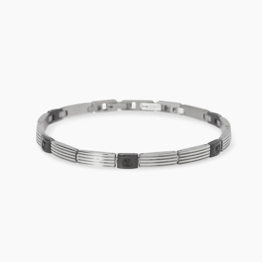 Bracciale Kidult Style uomo Elementi rigati e cristalli neri