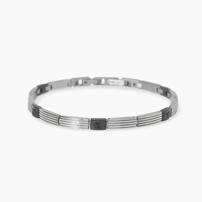 Bracciale Kidult Style uomo Elementi rigati e cristalli neri