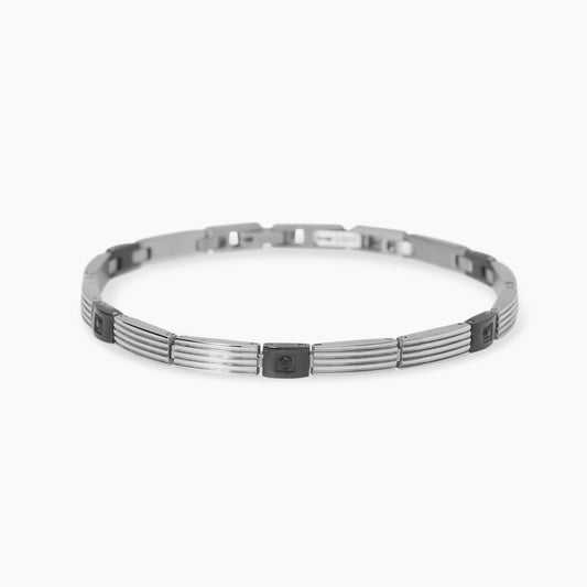 Bracciale Kidult Style uomo Elementi rigati e cristalli neri