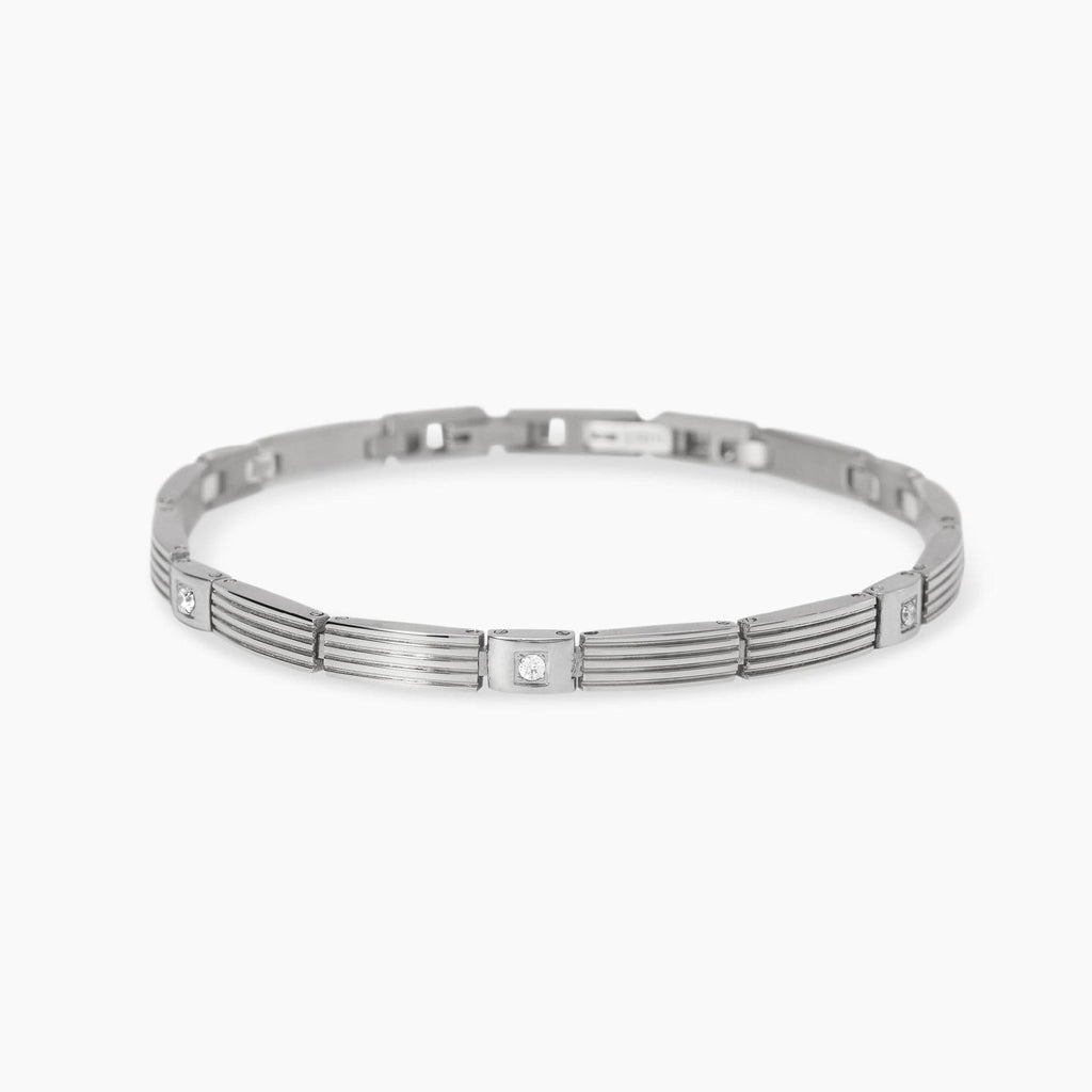 Bracciale Kidult Style uomo Elementi rigati e cristalli bianchi