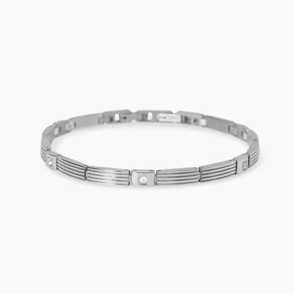 Bracciale Kidult Style uomo Elementi rigati e cristalli bianchi