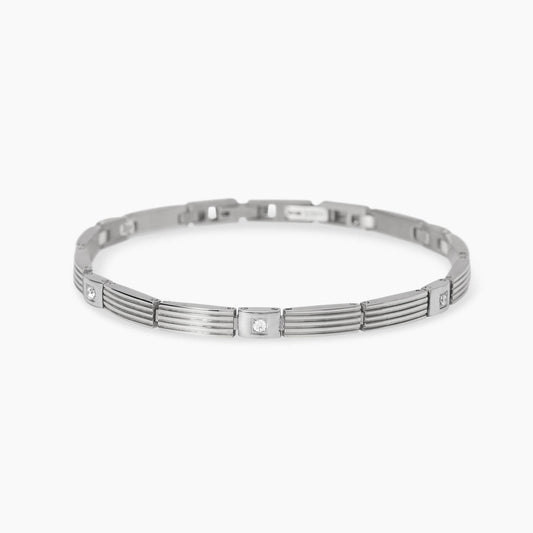 Bracciale Kidult Style uomo Elementi rigati e cristalli bianchi