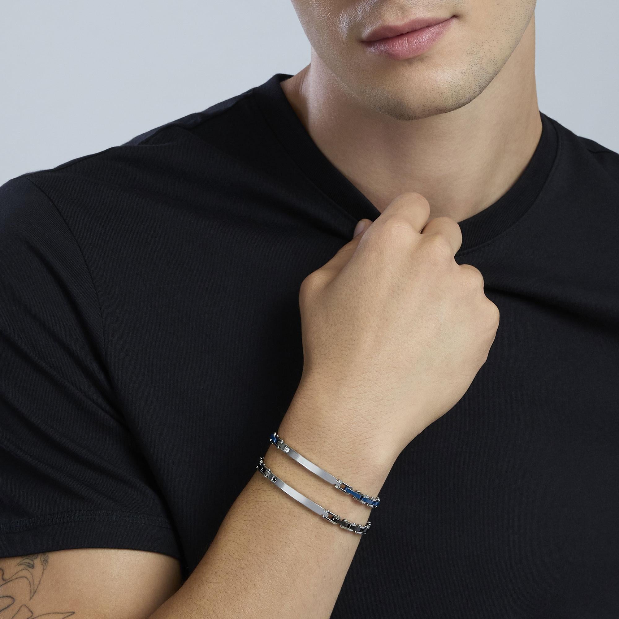 Bracciale Kidult Style uomo Piastrina con cristallino e ceramica blu