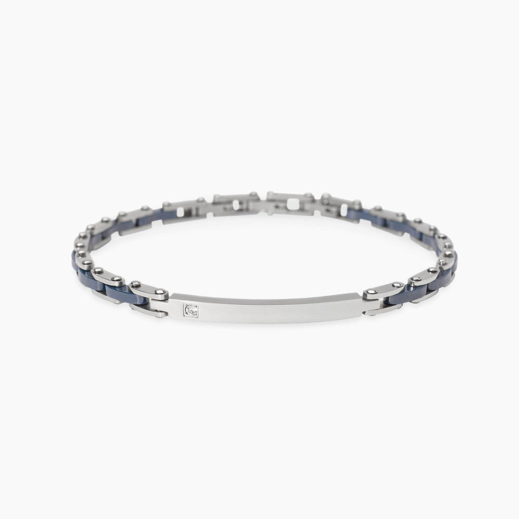 Bracciale Kidult Style uomo Piastrina con cristallino e ceramica blu
