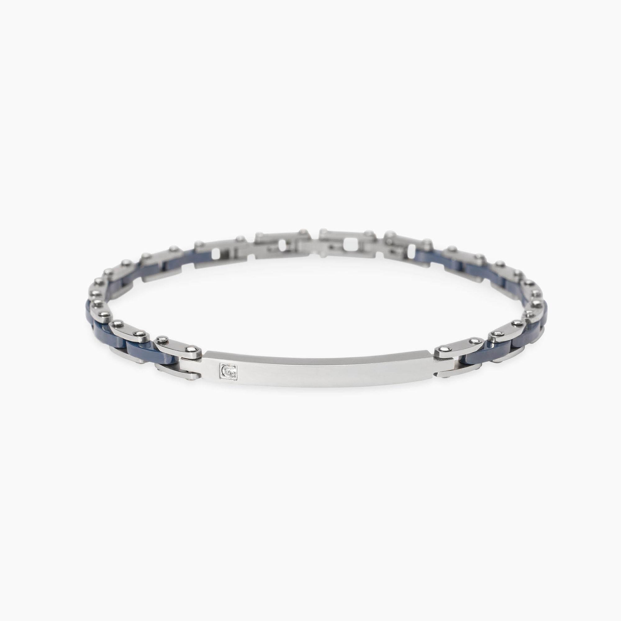 Bracciale Kidult Style uomo Piastrina con cristallino e ceramica blu