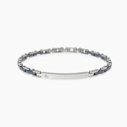 Bracciale Kidult Style uomo Piastrina con cristallino e ceramica blu