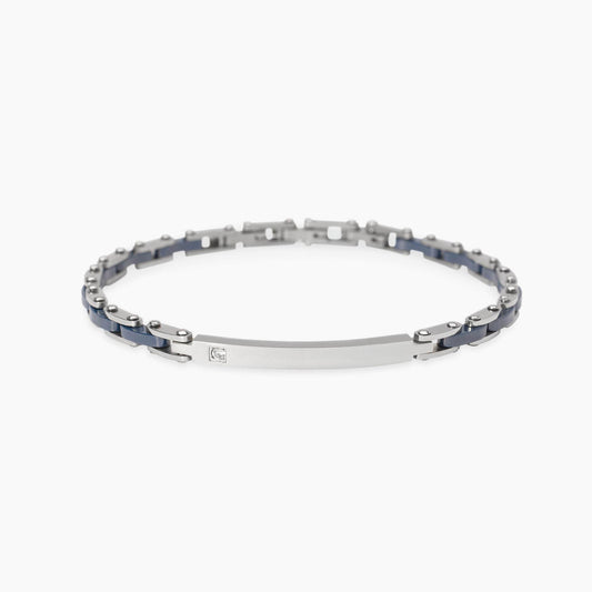 Bracciale Kidult Style uomo Piastrina con cristallino e ceramica blu