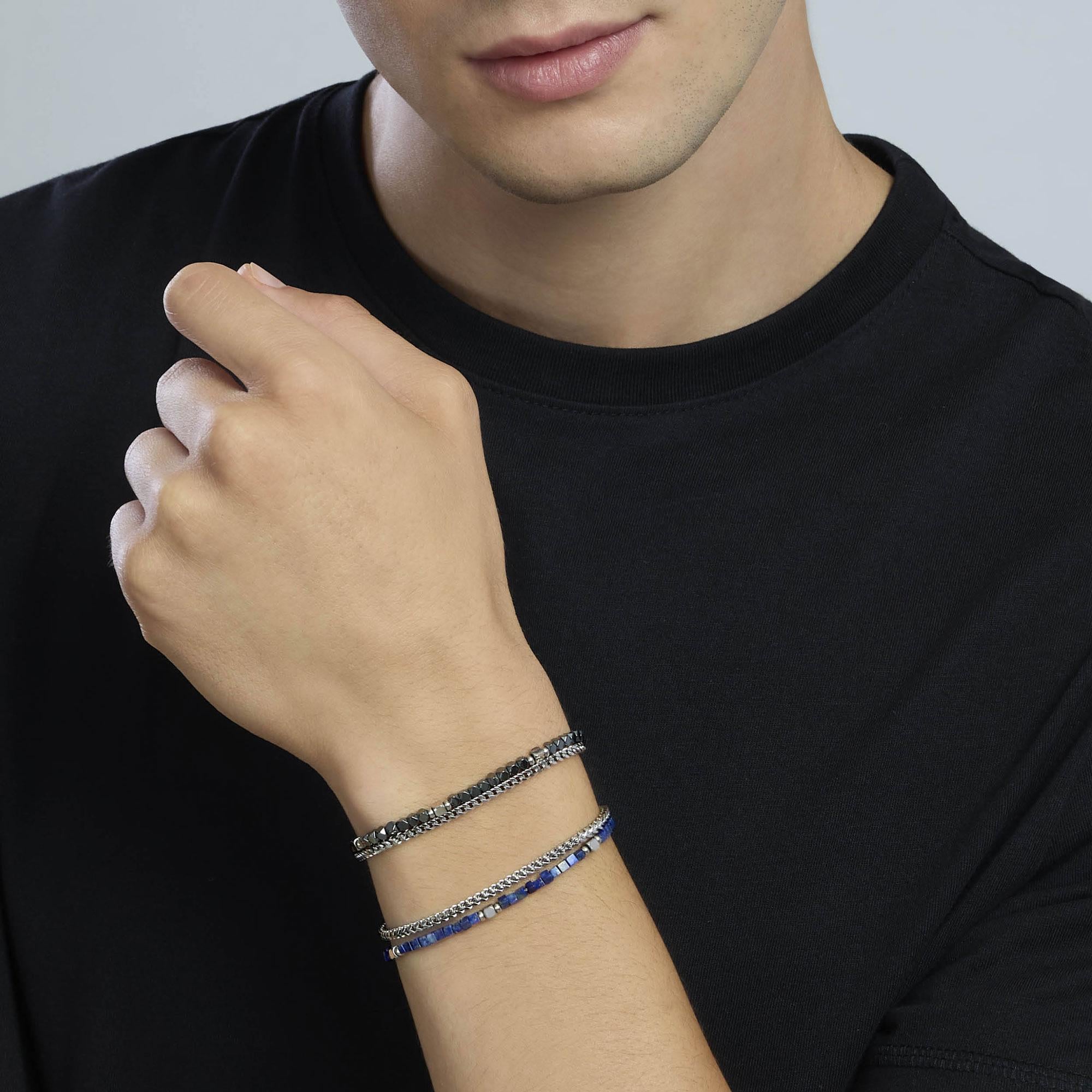 Bracciale Kidult Style uomo Catena intreccio e sodalite blu