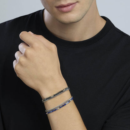 Bracciale Kidult Style uomo Catena intreccio e sodalite blu