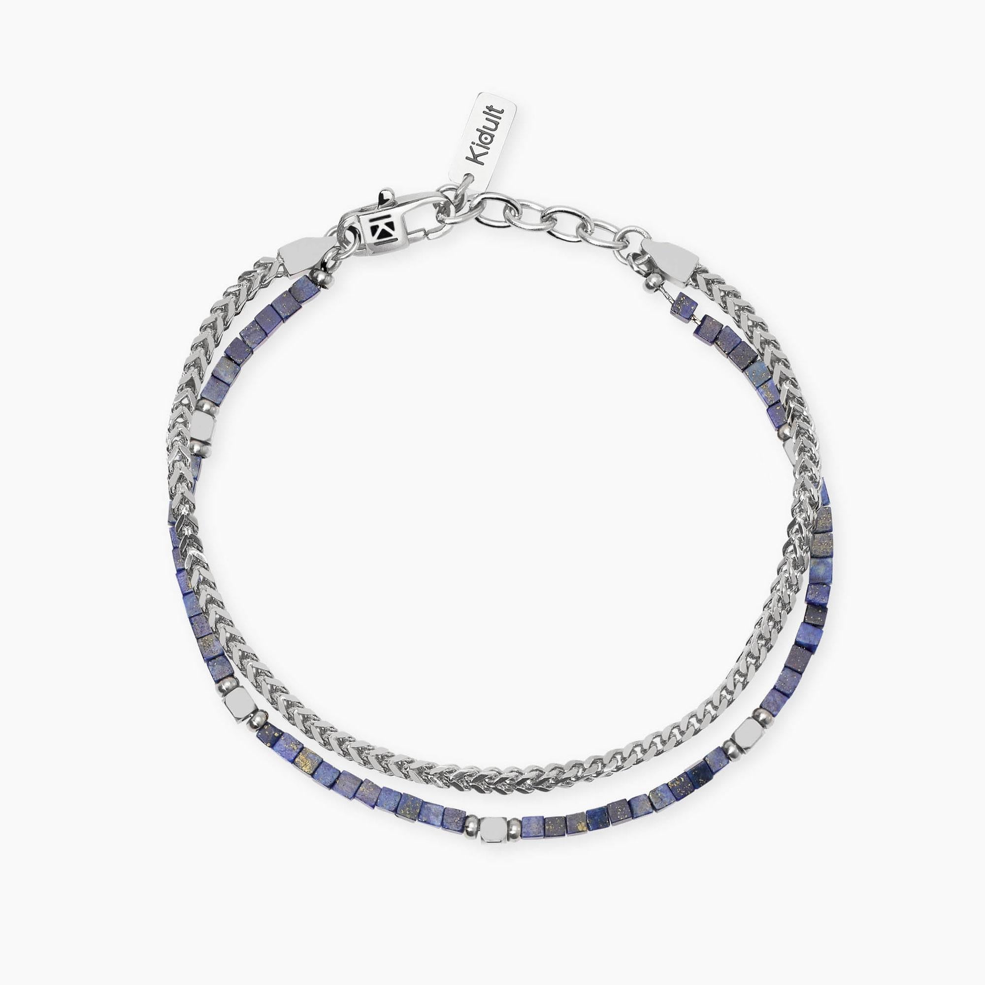Bracciale Kidult Style uomo Catena intreccio e sodalite blu
