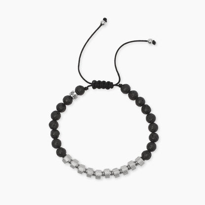 Bracciale Kidult Style uomo Pietra lavica e pepite in acciaio