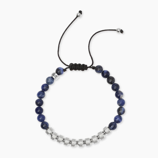 Bracciale Kidult Style uomo Sodalite blu e pepite in acciaio