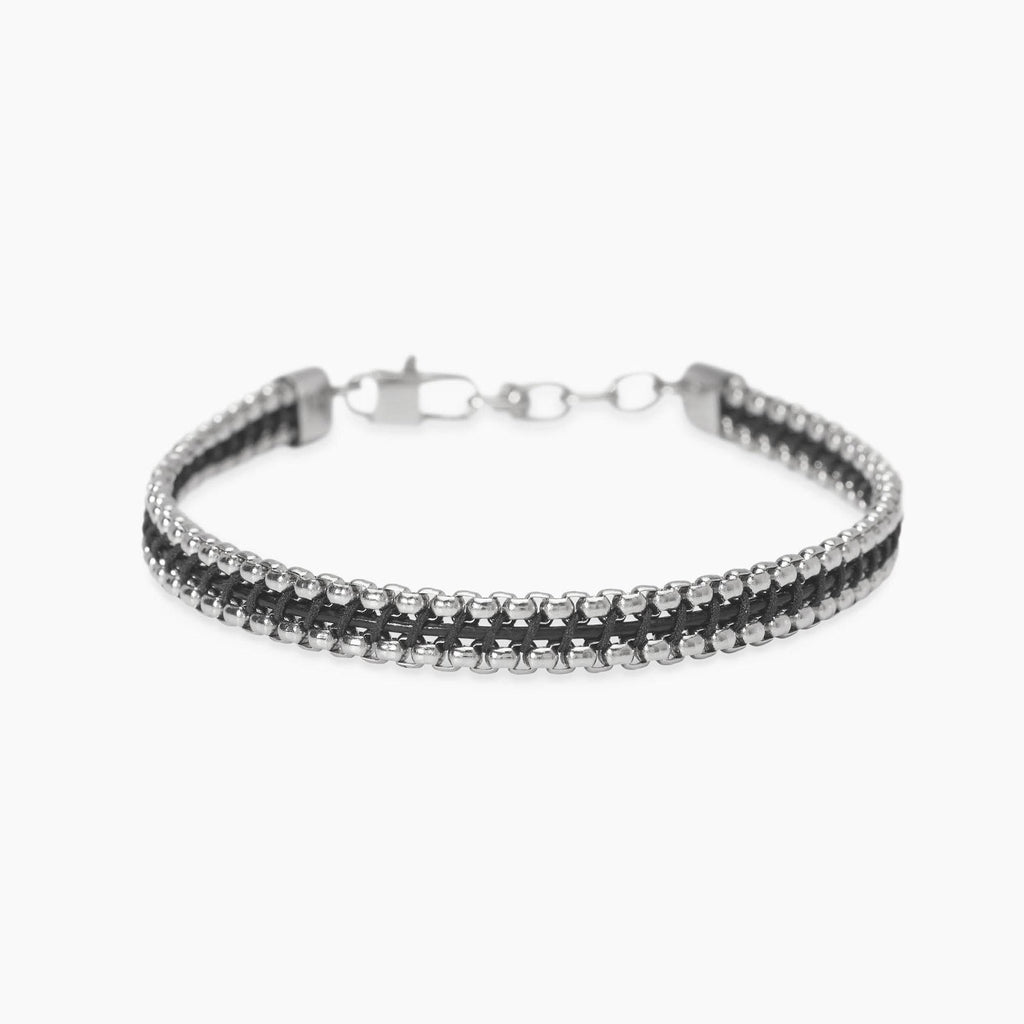 Bracciale Kidult Style uomo Catena veneziana e pelle nera