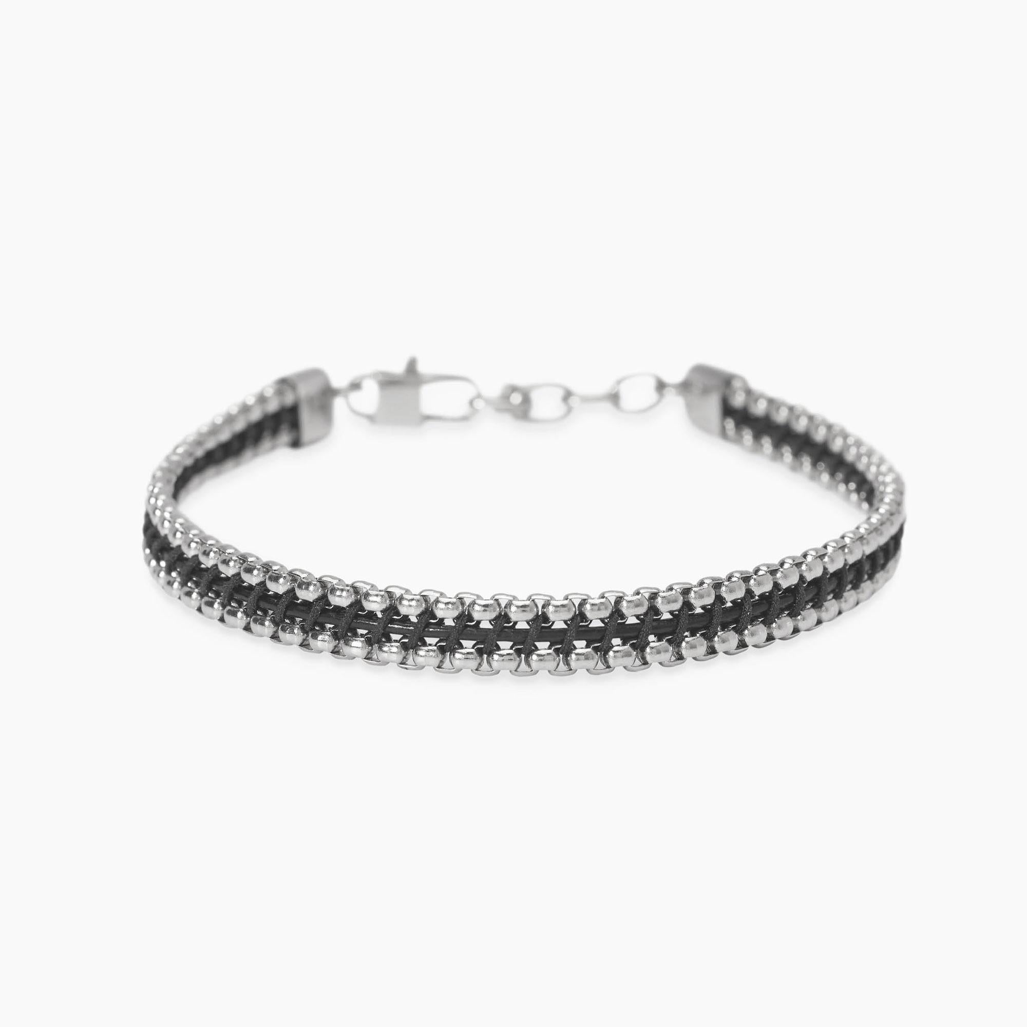 Bracciale Kidult Style uomo Catena veneziana e pelle nera