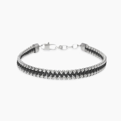 Bracciale Kidult Style uomo Catena veneziana e pelle nera