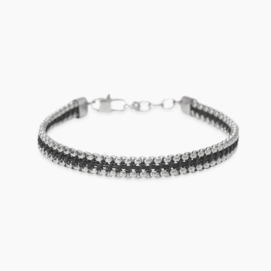 Bracciale Kidult Style uomo Catena veneziana e pelle nera