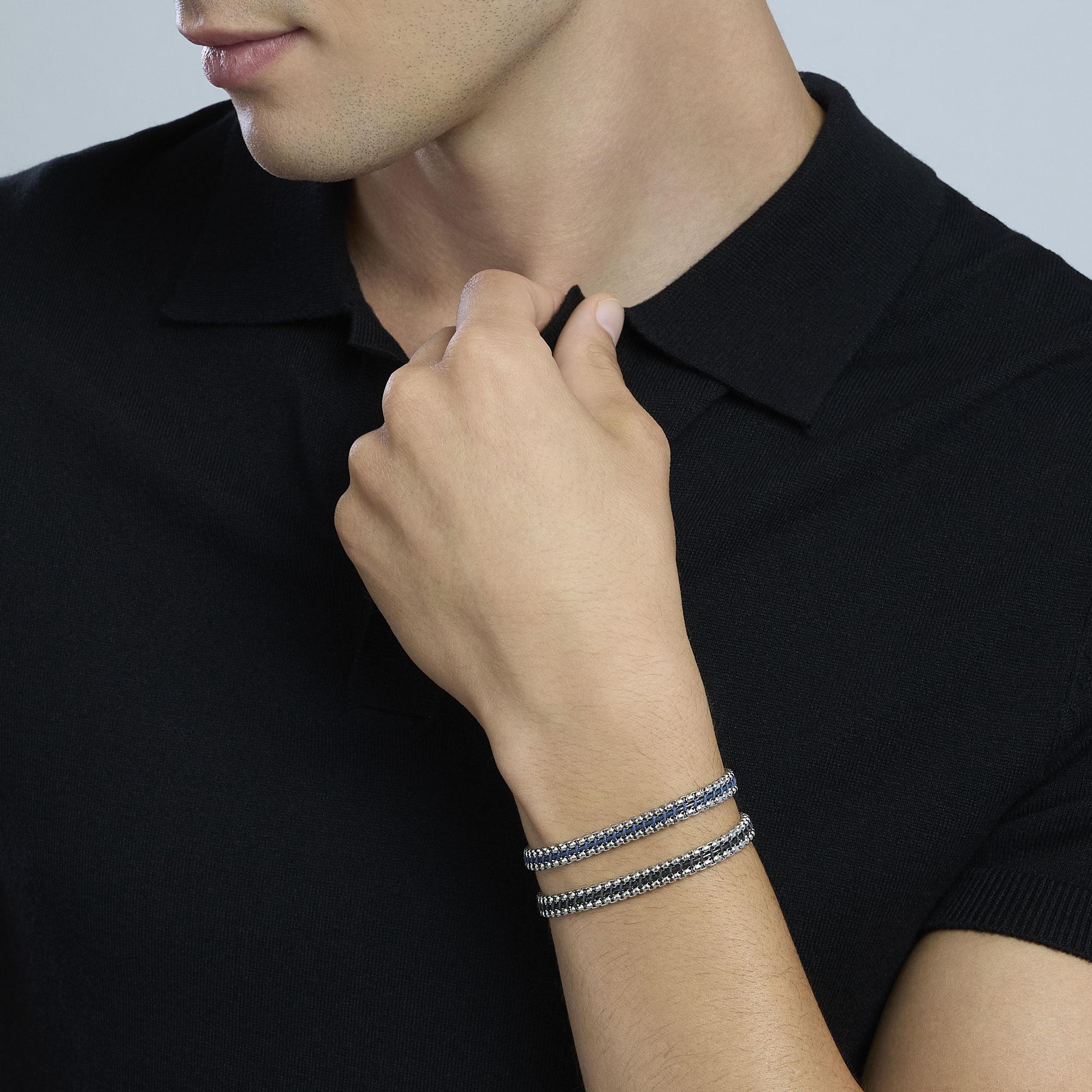 Bracciale Kidult Style uomo Catena veneziana e pelle blu
