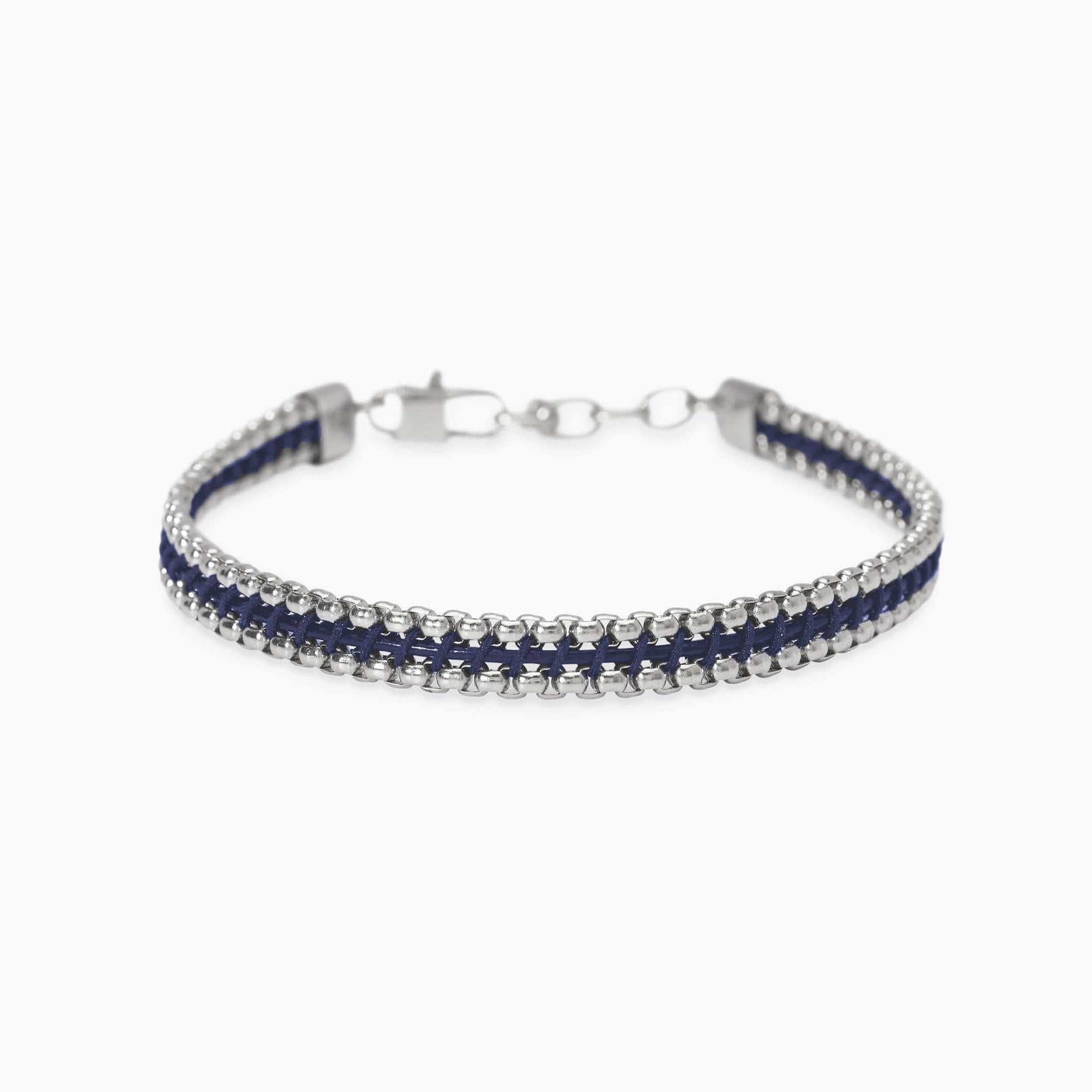 Bracciale Kidult Style uomo Catena veneziana e pelle blu
