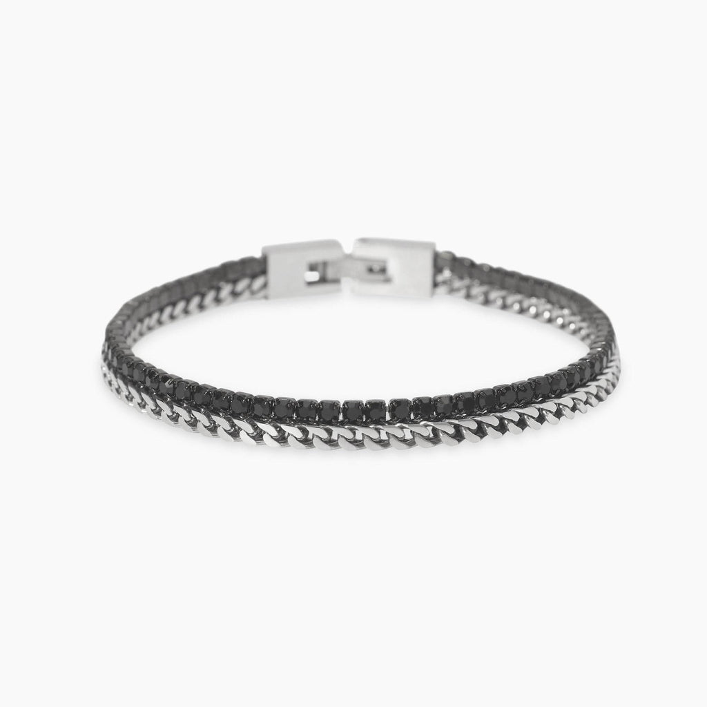 Bracciale Kidult Style uomo Catena intreccio e tennis con cristalli neri