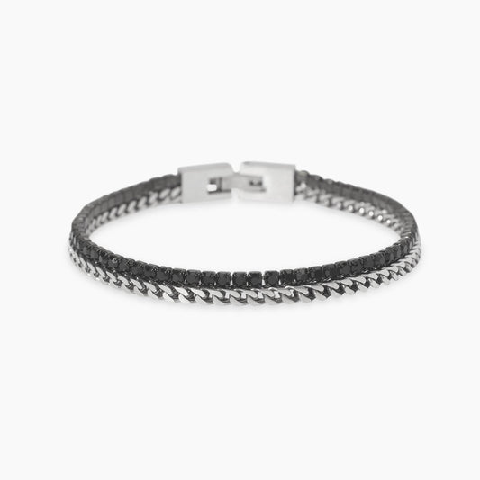 Bracciale Kidult Style uomo Catena intreccio e tennis con cristalli neri