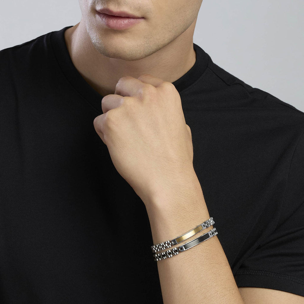 Bracciale Kidult Style uomo Piastrina ed elementi gunmetal